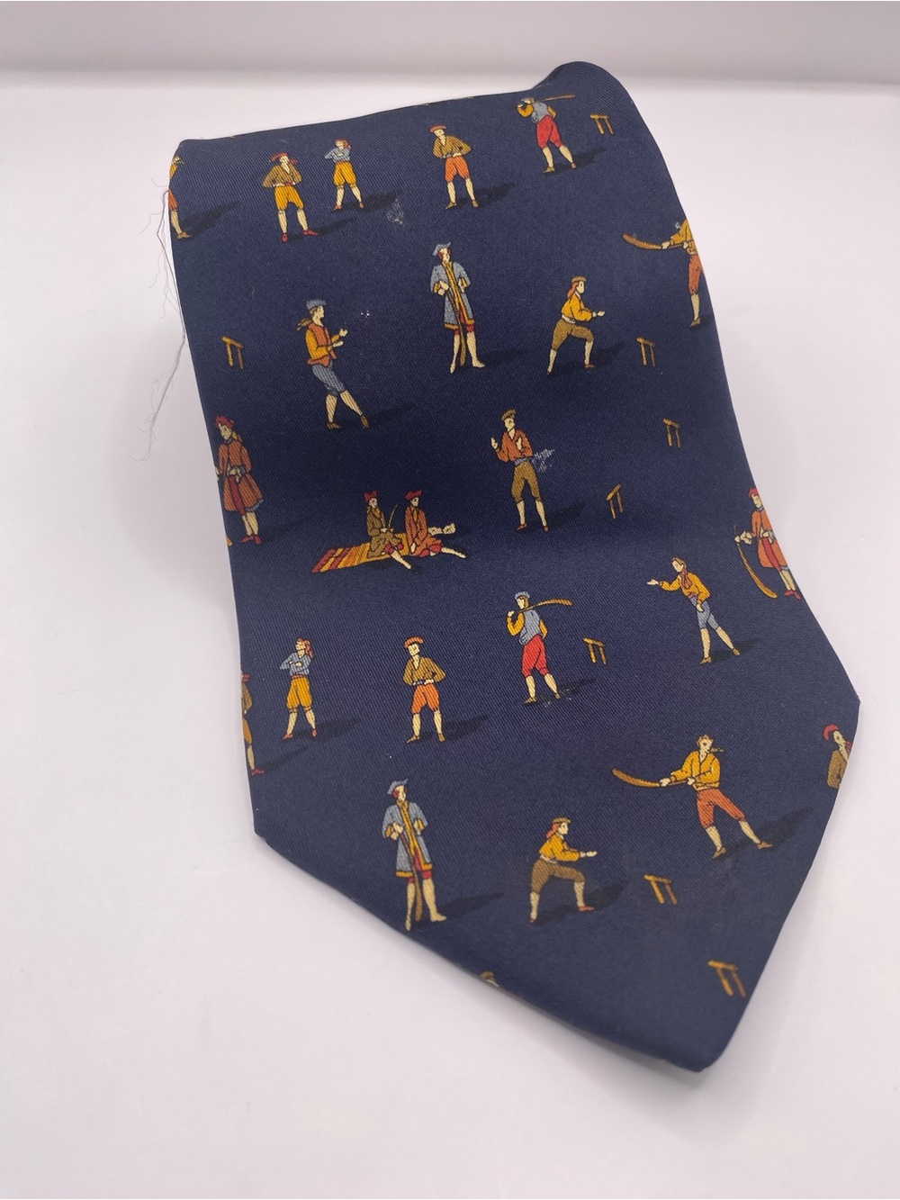 Salvatore Ferragamo Men's Navy Novelty Silk Tie small stain see pictures